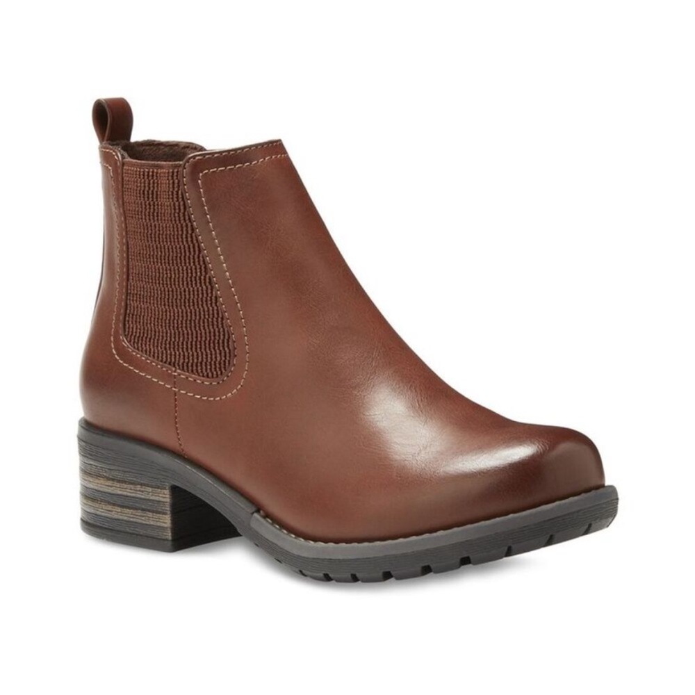 Women's Brown Leather Chelsea Bootie  Ankle Heel Eastland Jasmine Size 8